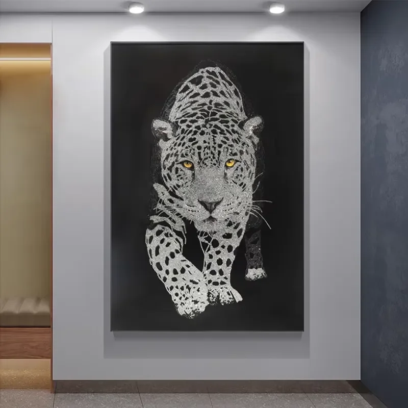 Modern Custom Animal Leopard Crystal Porcelain Sticking Drill Art Painting Glass Painting for Living Room Decor Diamond