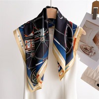 68cm Retro Mechanical Printed Scarf Women's Spring and Summer New Imitation Silk Square Scarf High-end Versatile Shawl Headscarf