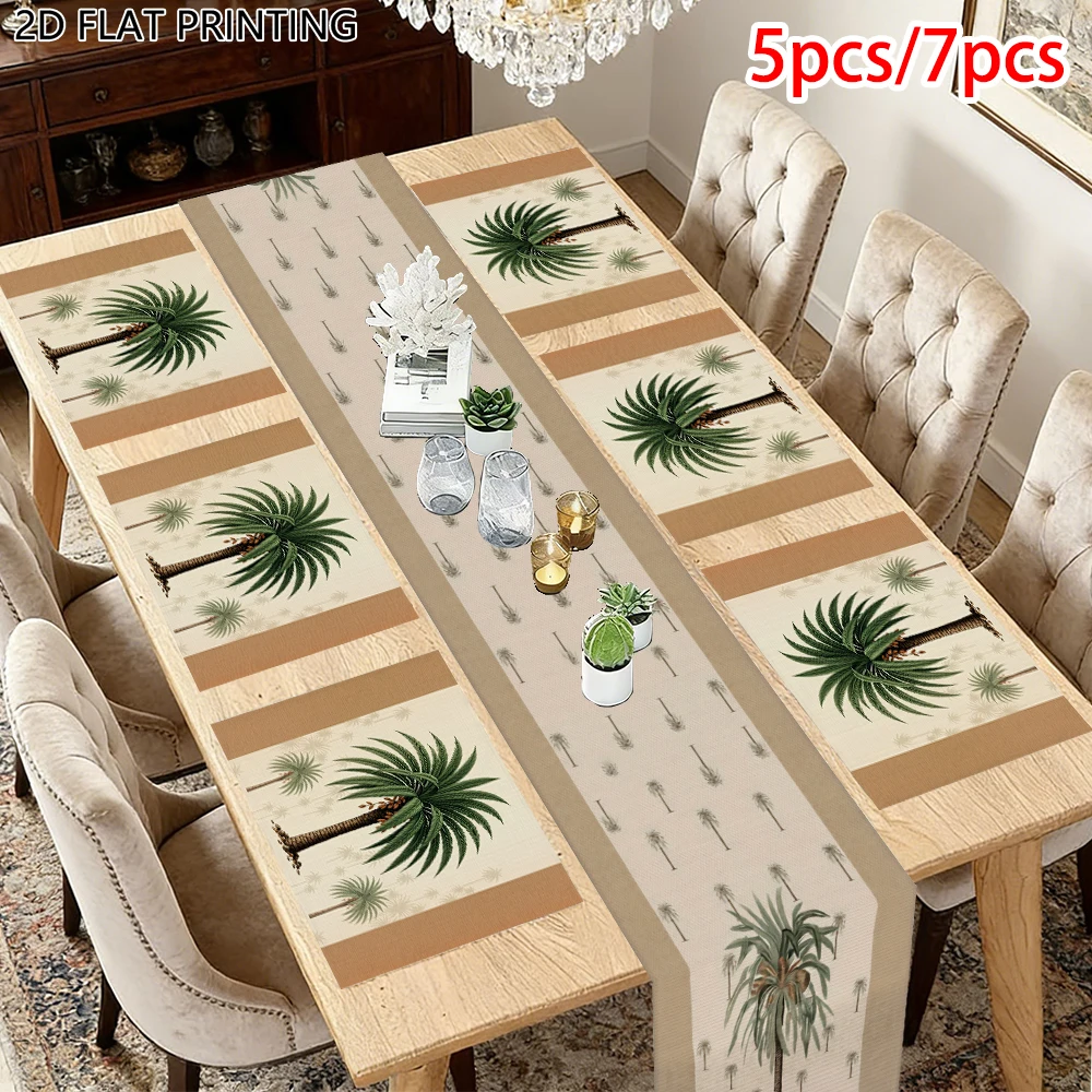 1pc Tropical Palm Tree Theme Palm Leaf Table Runner And Placemat For Beach House Dinner Party Table Decor