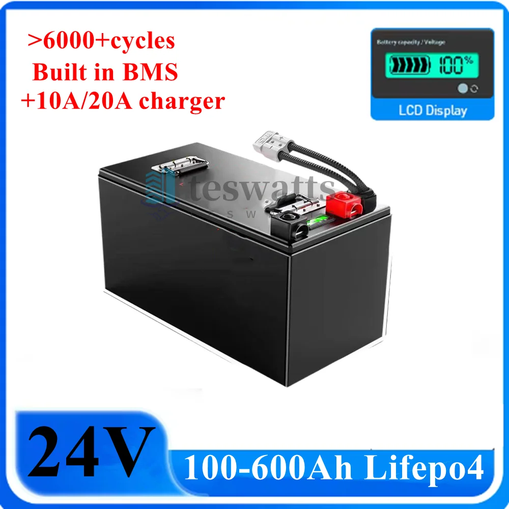 

Lifepo4 24V 100Ah 150Ah 200Ah 300Ah 400Ah 500Ah 600Ah Rechargeable Battery for 2000W Solar System UPS Trolling Motor RV Boat
