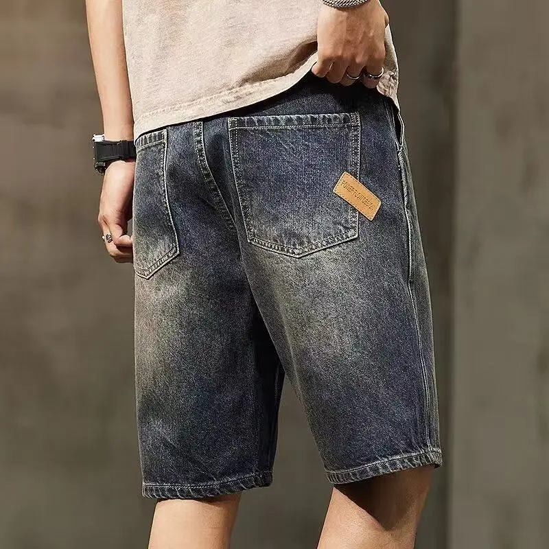 

Denim Summer Thin Retro Loose Pants Trendy Brand Versatile Casual Straight Five-point Half Baggy Medium Pants Shorts for Man