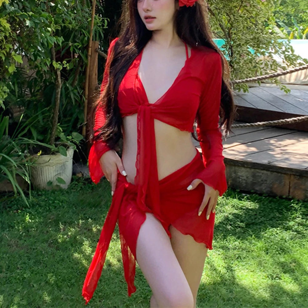 Beach Party Bikini Set Long Sleeve Fashion Swimwear Four Piece Swimsuit Set Beach And Pool Wear Casual Sexy Design