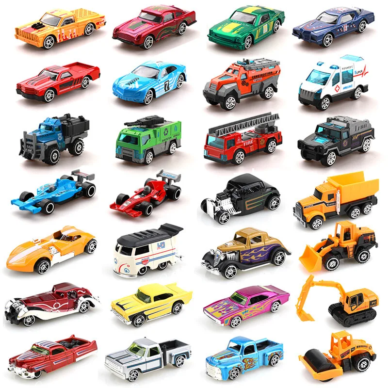 Children 1:64 Alloy Sliding Car Toys Flexible Racing Tracks Cars Accessories Retro Sports Cars Model Police Engineering Vehicles