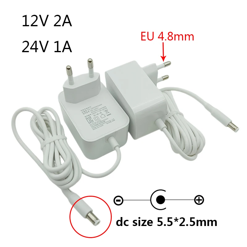 White Power 24V Power Supply DC 12V KR White 12V KR Plug EU 4.8mm 12V Power Supply KR Plug EU4.8mm 24V1A 12V2A Adapter Korea