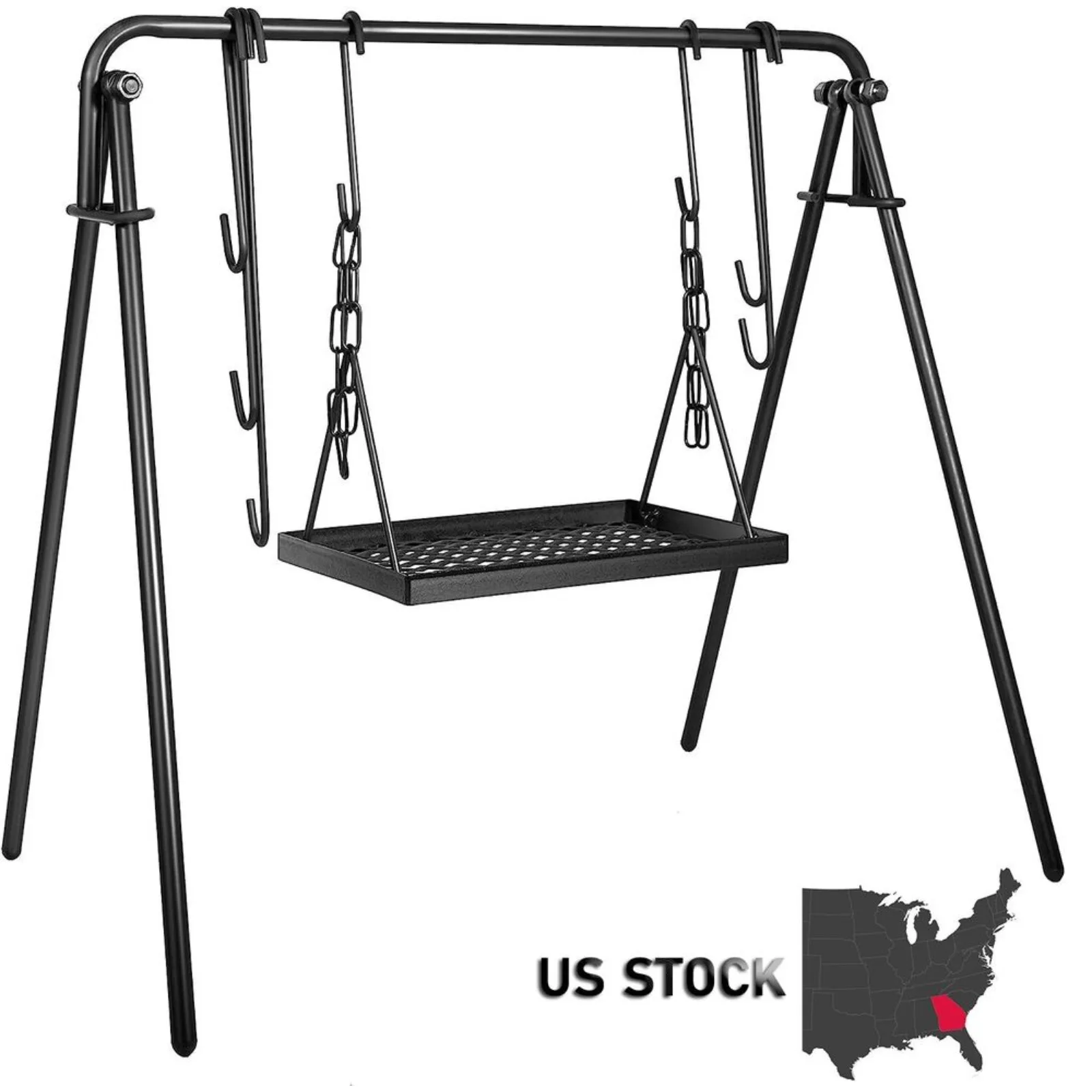 

US 38" BBQ Grill Swing w/ Hooks Campfire Cooking Stand for Outdoor Fire Pit