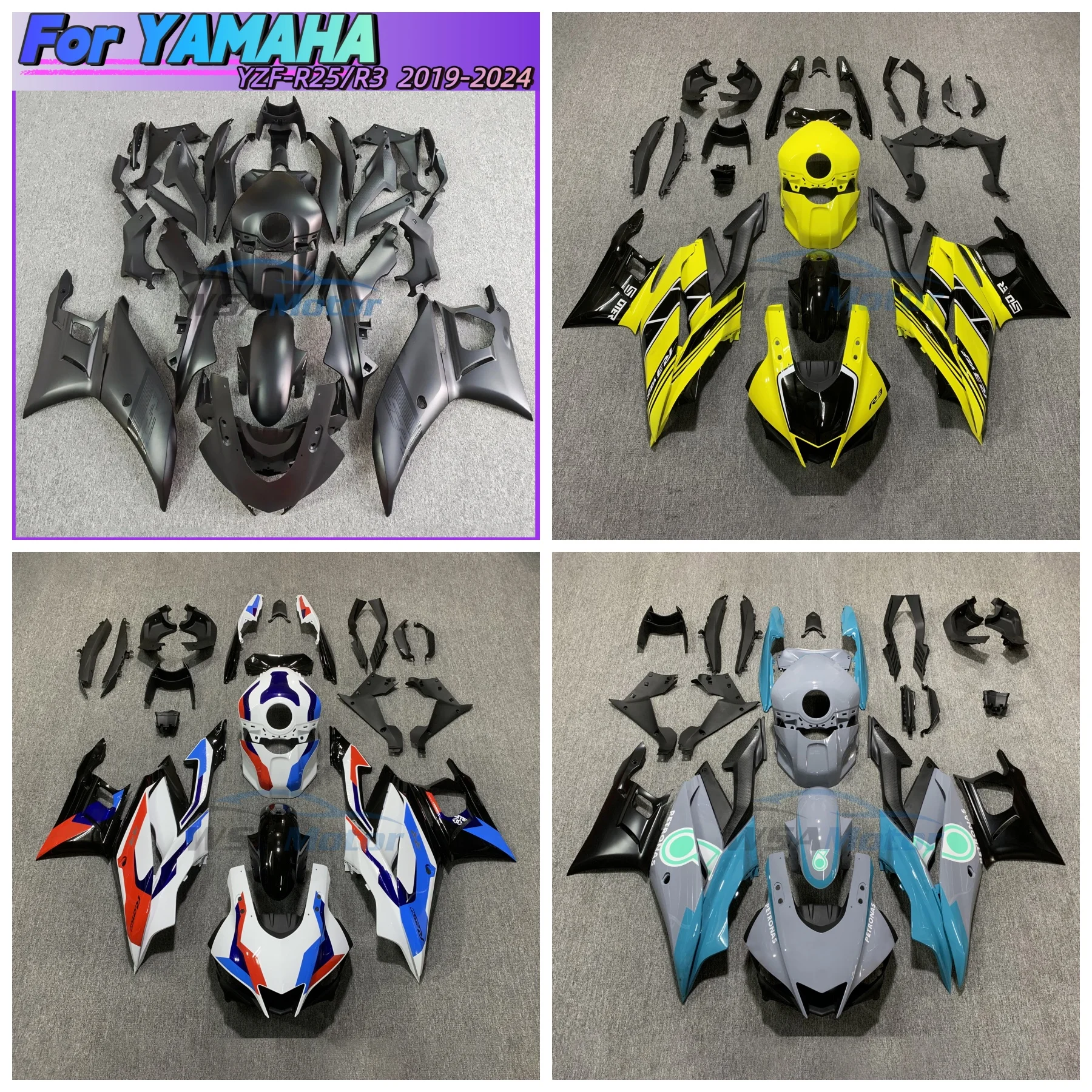 

Motorcycle Fairing Kit For Yamaha R25 19-24 year R3 2019 2020 2021 2022 2023 2024 Fairing Blue Carbon Painted