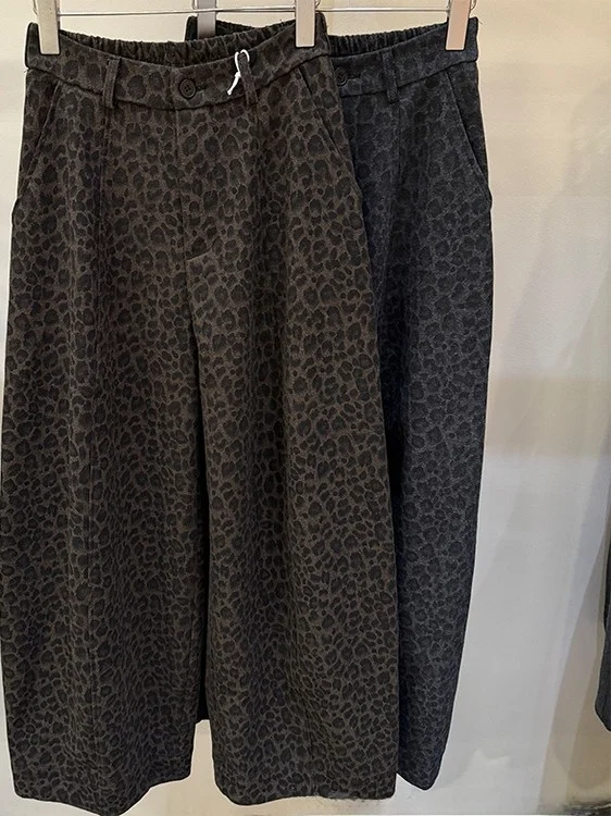 Retro Luipaardprint Gordel Wijde Pijpen Mes Broek Hoge Taille Afslanken Casual Lange Broek voor plus Size Vrouwen Herfst Winter Ne...