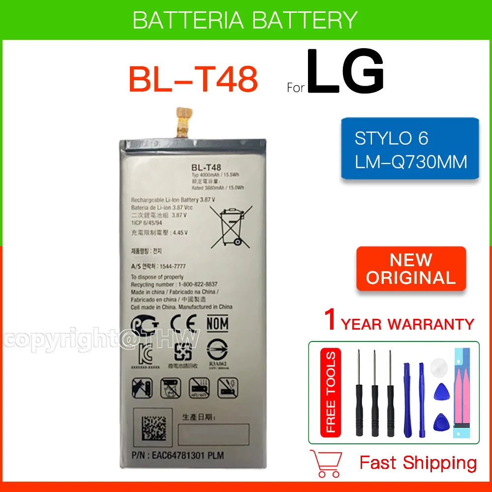 

Original Replacement Battery BL-T48 4000mAh Battery for LG STYLO 6, BL-T48, 4000mAh, LM-Q730MM, BL T48+Free Tools +Track code