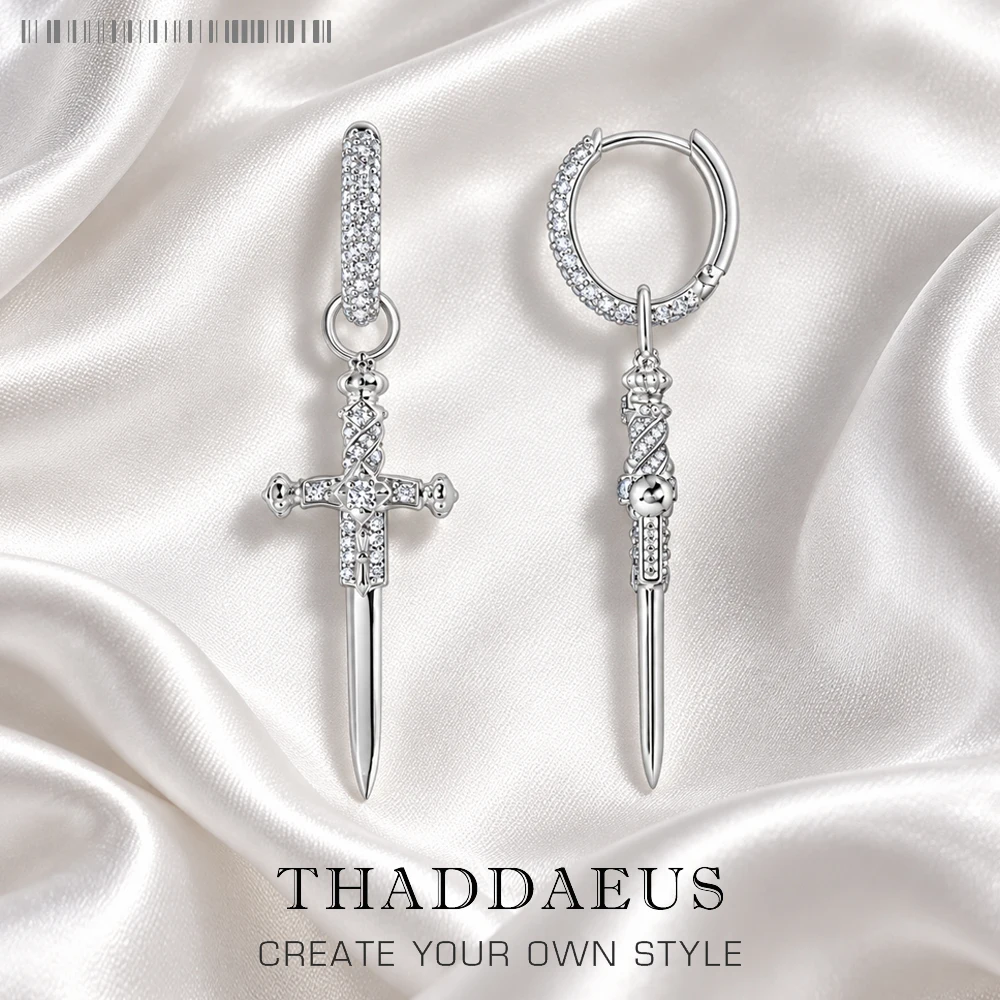 Weiße Zirkon Pave Schwert Kreuz Kreolische Scharnier Creolen Edlen Schmuck Für Frauen Männer Vintage Geschenk In 925 Sterling Silber