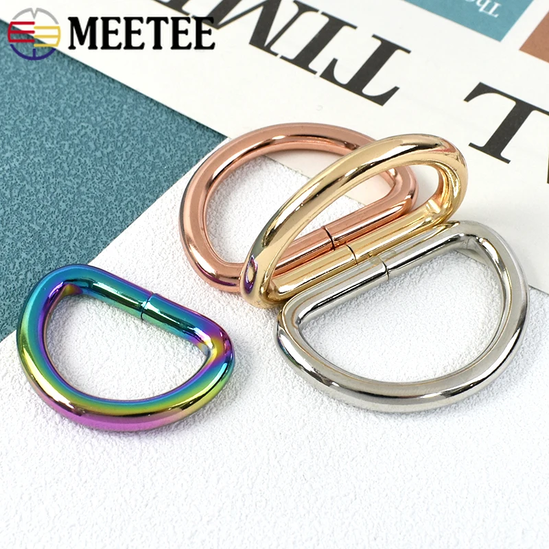 10Pcs Meetee 13-50mm Metal D Rings Gold Connection Ring Bag Hardware Shoes Garment Sewing Handbag Strap Connector Buckle Hook