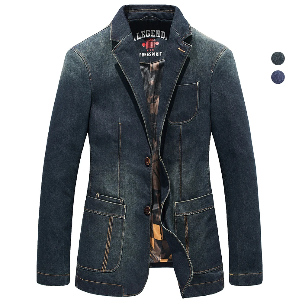 

Denim Blazers Jacket Men Vintage Blue Spring Coat Business Casual Blazer Masculino Slim Fit Tactical Militray Pockets Work Wear