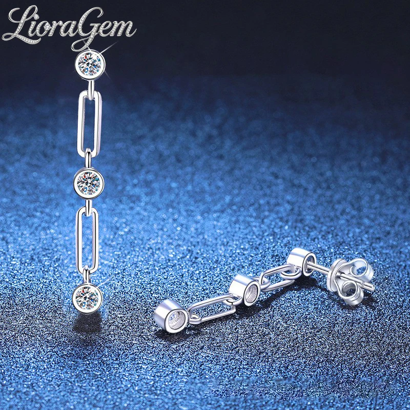 

LioraGem Bubble Paperclip Fringe Moissanite Stud Earrings, Fashionable 60-Point Moissanite Earrings Platinum PT950 Stamp