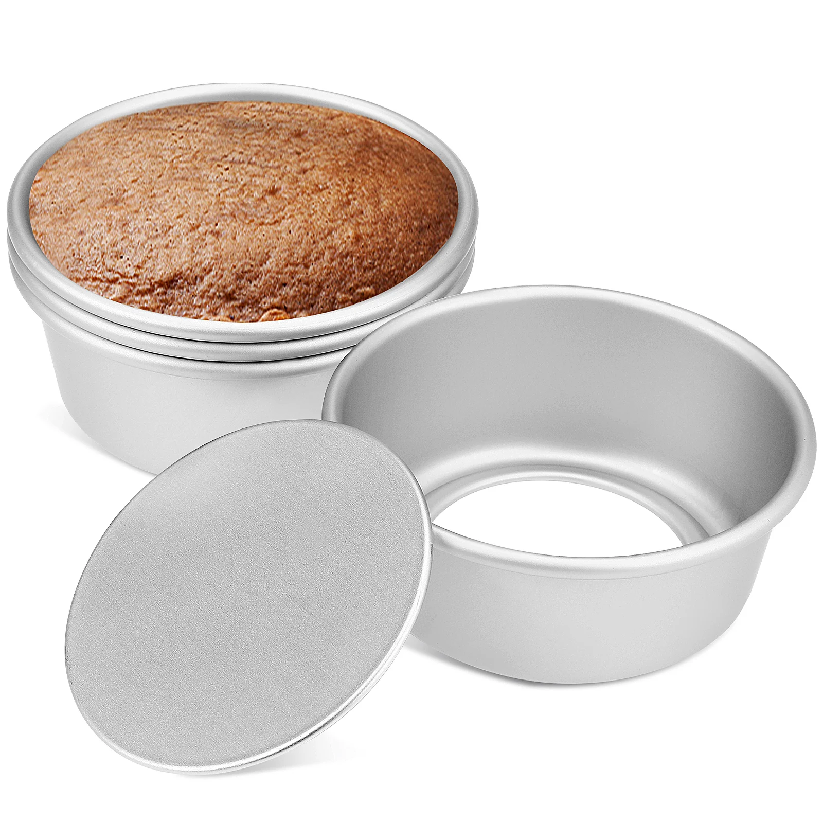 

4pcs Cake Mold Aluminum Alloy Baking Pans Removable Bottom Round Small Cake Pan Versatile Usage Lightweight