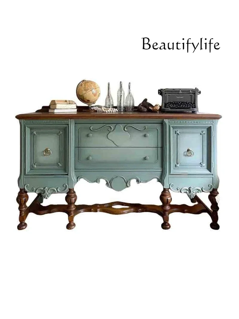 DA French retro contrasting color solid wood dining side cabinet entry wall storage living room decorative shelf