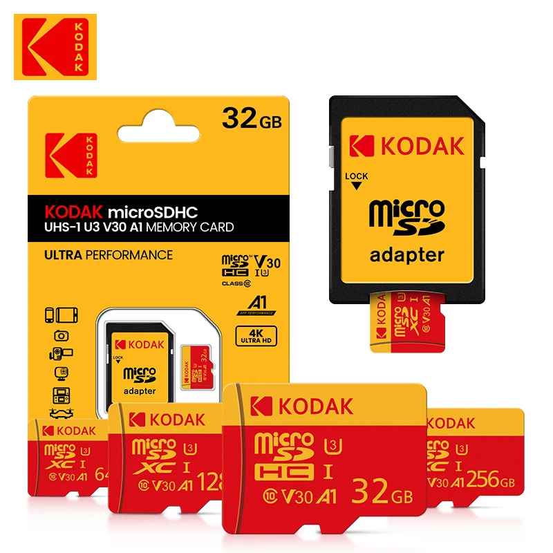 KODAK MicroSD Memory Card 256GB Recorder Storage High Speed 128GB Monitoring SD Card 64GB 32GB TF Gaming Microsd Class10 U3 V30