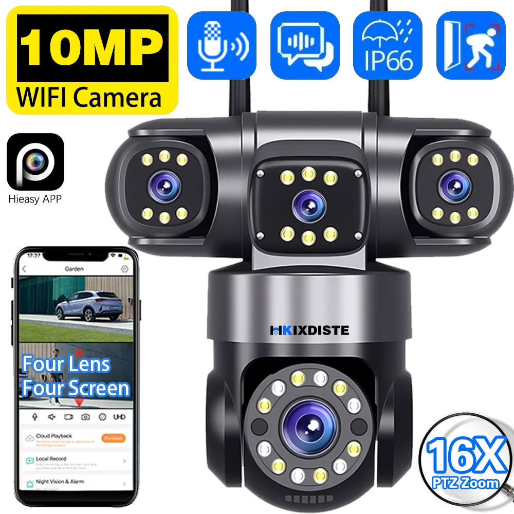 

10K 20MP UHD Outdoor WiFi IP Camera Four Len Four Screen 360° 16X Zoom PTZ Security Cam Auto Tracking CCTV Wireless Surveillance