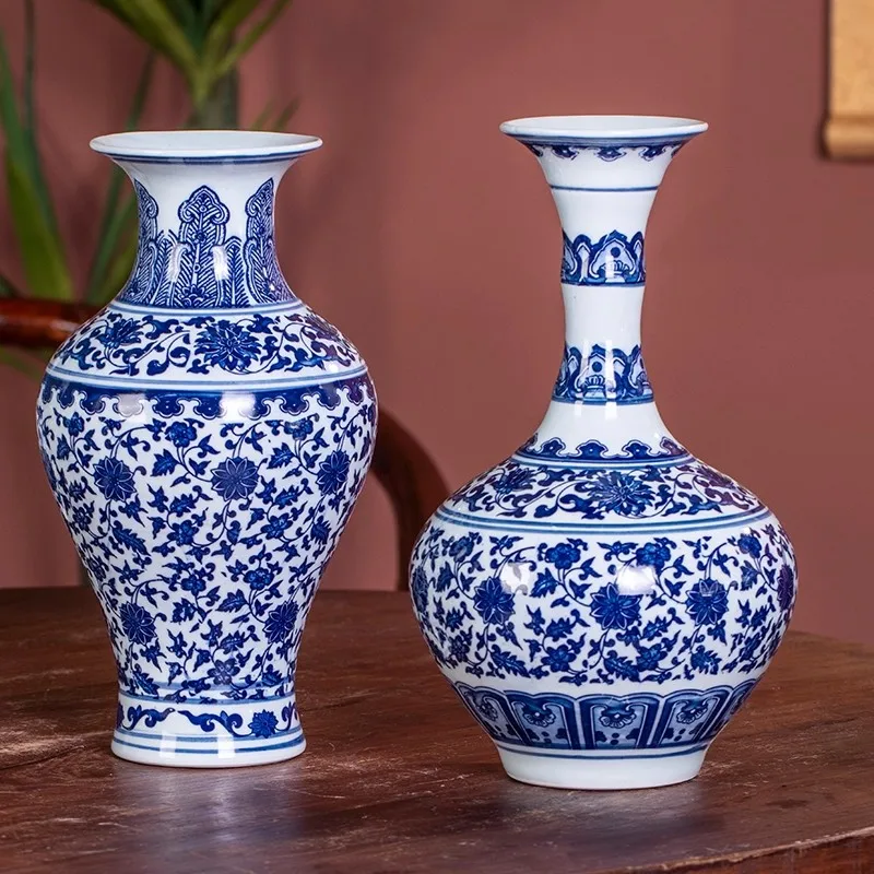 

30cm/large vase Jingdezhen ceramic blue and white porcelain vase decoration, living room flower vase, new Chinese home decoratio