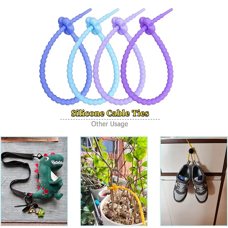 1/10Pcs Silicone Cable Organizer Tie Reusable Data Line Strap Kawaii Multi-Purpose Home Office Power Line Management Cord Winder