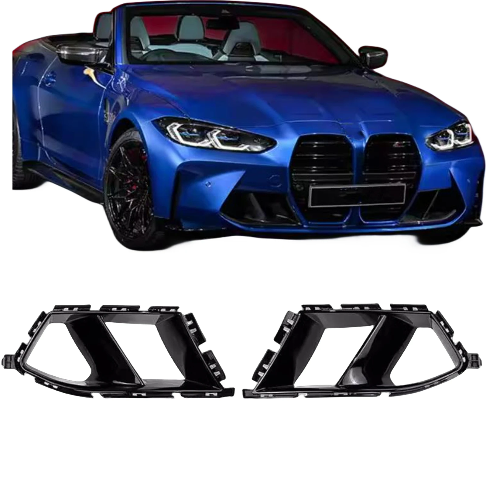 

For BMW G80 M3 G82 G83 M4 2021-2024 Gloss Black Front Bumper Side Air Vent Trim Fog Light Lamp Hood Intake Frame Cover Grille