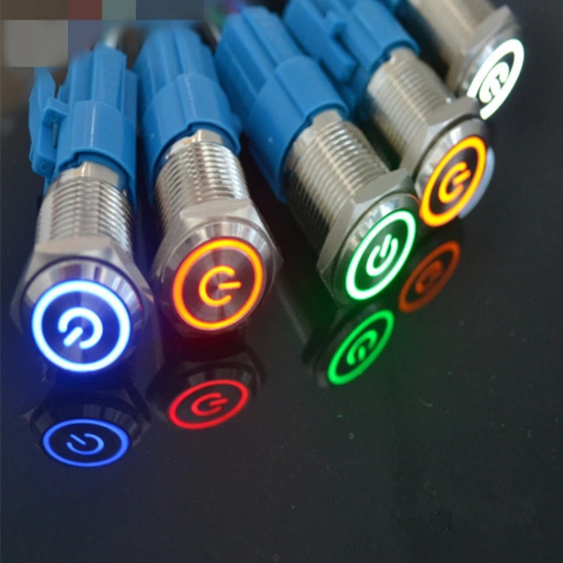 12mm metal button switch self-locking small with LED lamp power symbol waterproof 6V12V24V220V