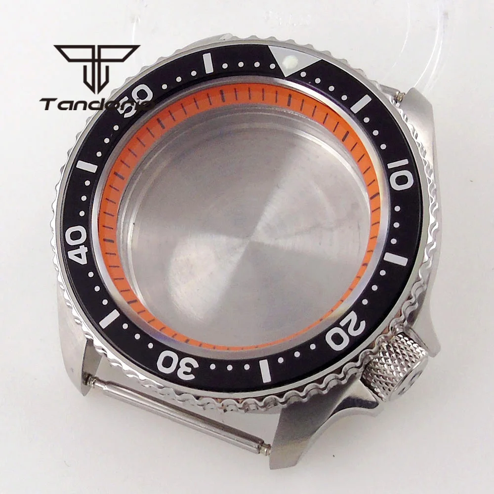 Fit for NH35A NH36A 42mm Stainless Steel Watch Case 3.8 O\'clock Screw Crown Orange Chapter Ring Alloy Insert Sapphire Glass