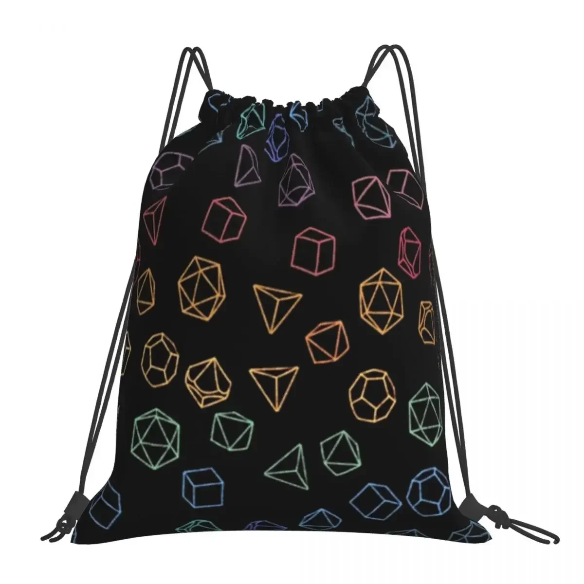 DnD Dice Rainbow On Black Pattern Backpacks Drawstring Bags Drawstring Bundle Pocket Sundries Bag BookBag For Man Woman School