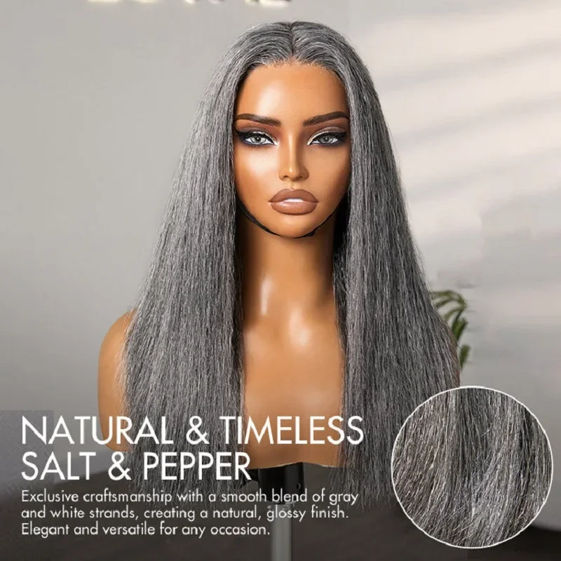 

LULUCHIC Silver Luxe Gray 13x4 HD Lace Full Frontal Wig Bone Straight Lace Front Wigs Human Hair Salt And Pepper Wig For Women