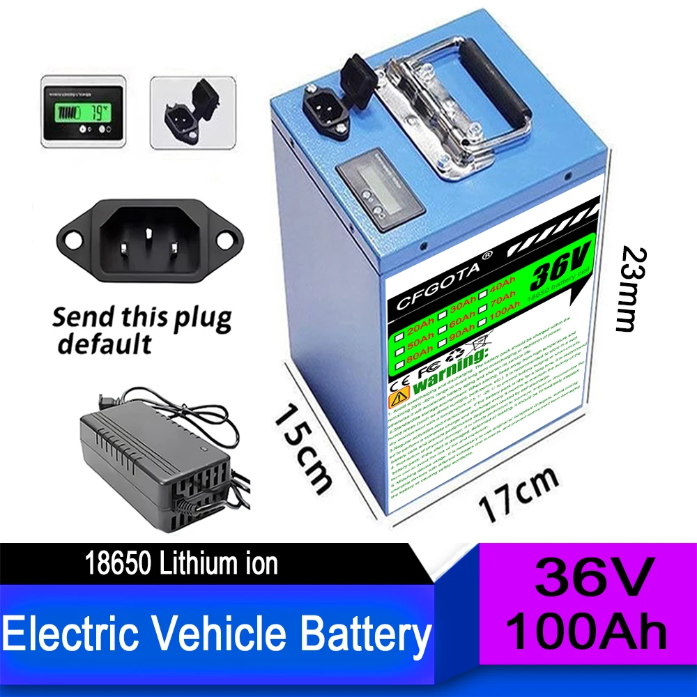 36V 20Ah-100Ah 18650 Rechargeable Lithium Battery Pack for 3000W Power Modified Bicycle scooter Vehicle With Charger