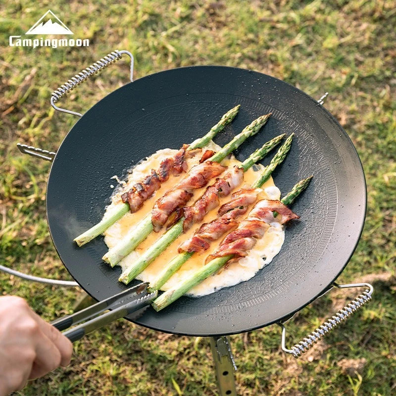 CAMPINGMOON GRW-33F صينية خبز غير لاصقة حجر مطحون مقلاة متوسطة الحجم للمطبخ طبق شواء قابل للطي