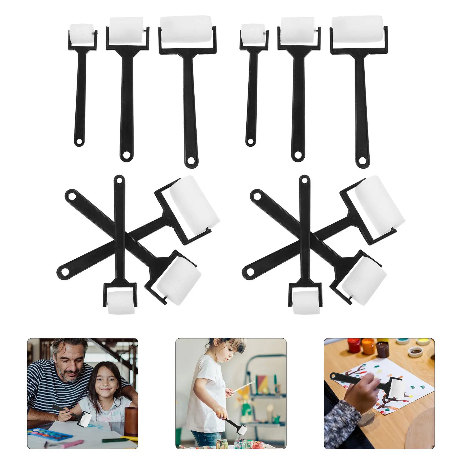 12Pcs Painting Sponge Brush Set Smooth Safe Plastic Painting Brushes Compact Size Reusable Great for Home Preschool DIY