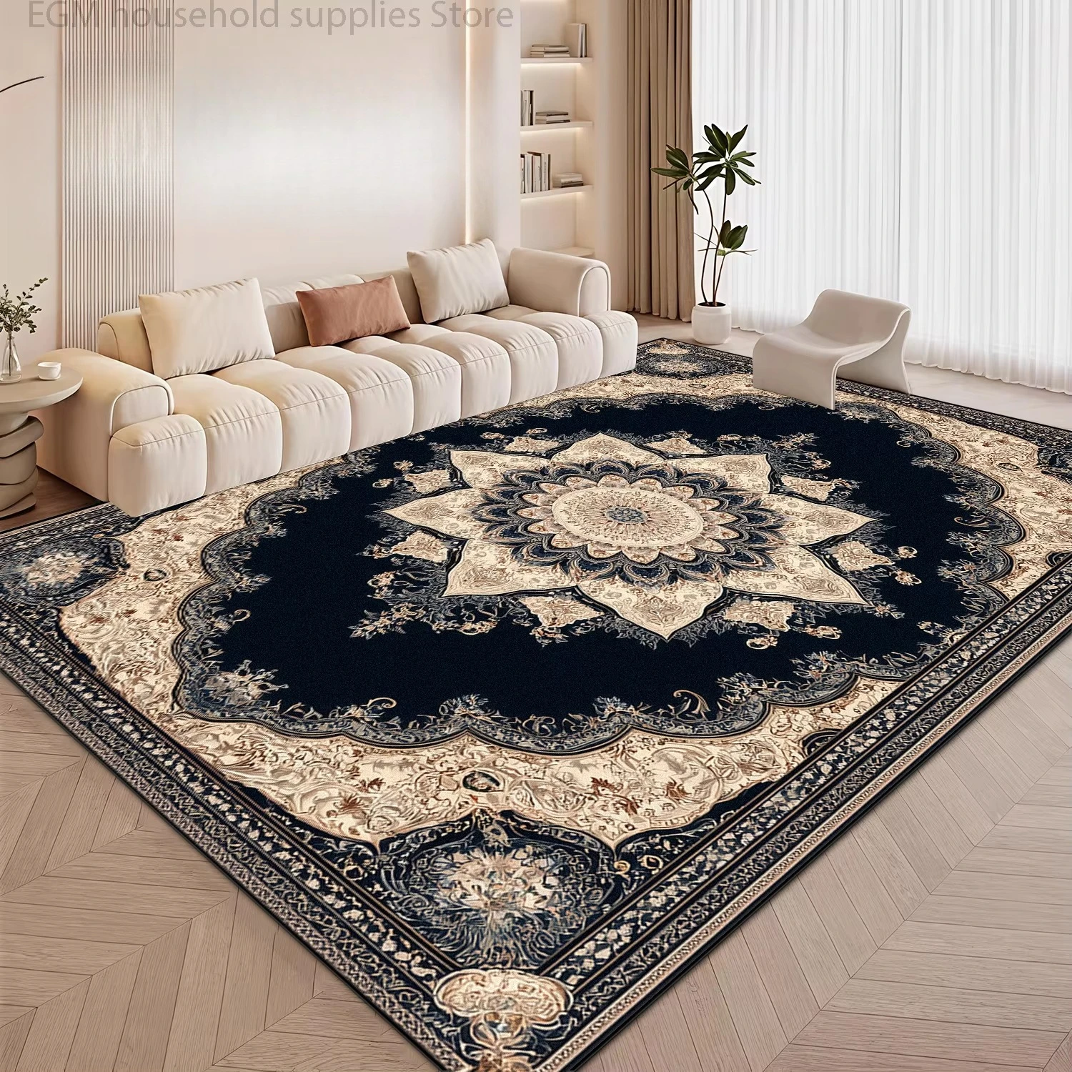 Vintage Persian Dark Toned Blue Large Size Carpet for Living Room Luxury Home Decor Soft Rug Non-slip Bedroom Washable Floor Mat