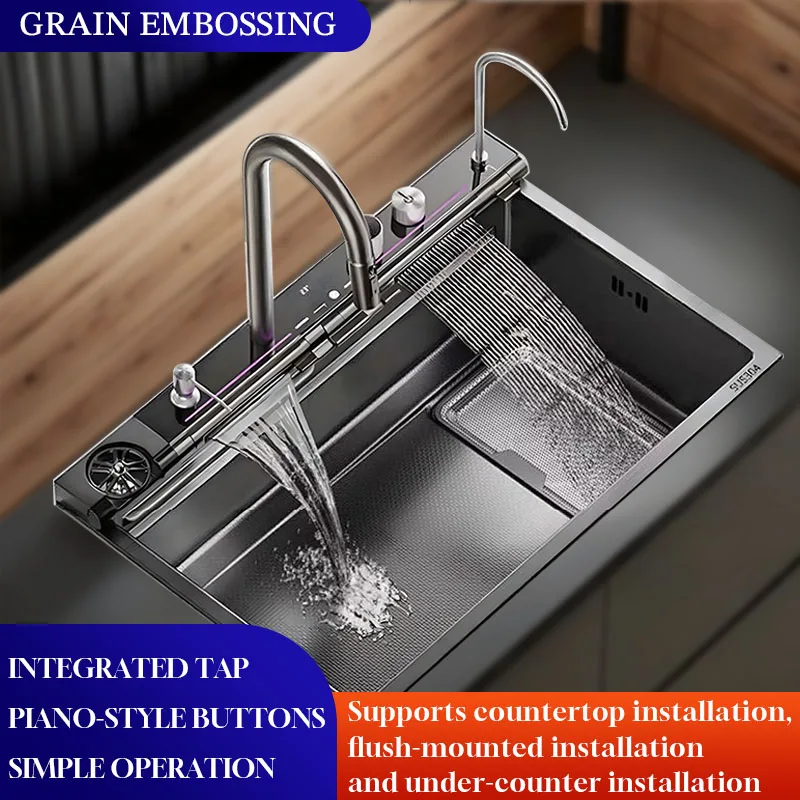 

Кухонные принадлежности Интеллектуальная многофункциональная раковина-водопад в стиле фортепиано, дизайн ключей, кран для дождевой воды, водопад, вода