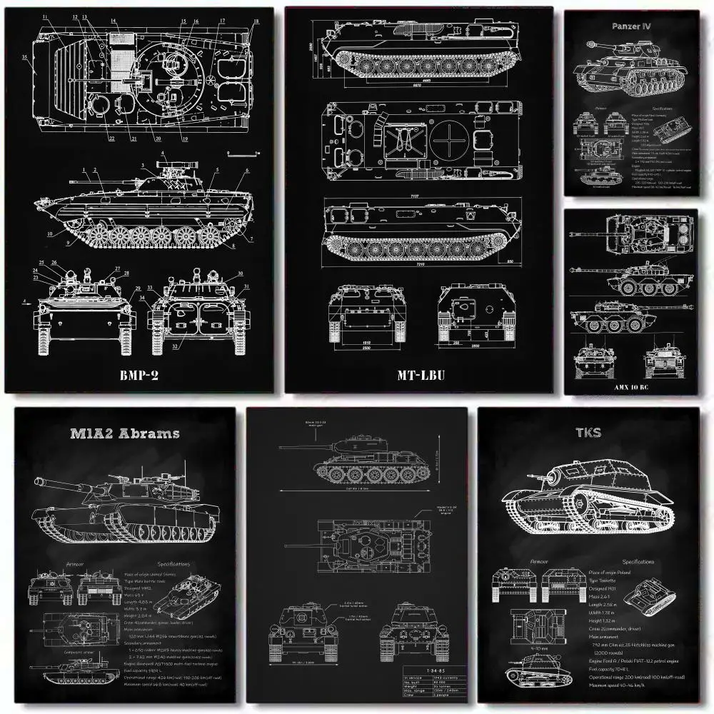 

German Tank Design Painting Calligraphy Premium Waterproof Canvas Poster Wall Art for Living Room Bedroom Home Decoration Gift