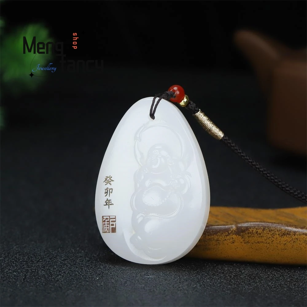 

Natural Hetian White Jade Maitreya Buddha Pendant Exquisite Elegant Fashion High-grade Buddhist Amulets Luxury Quality Jewelry