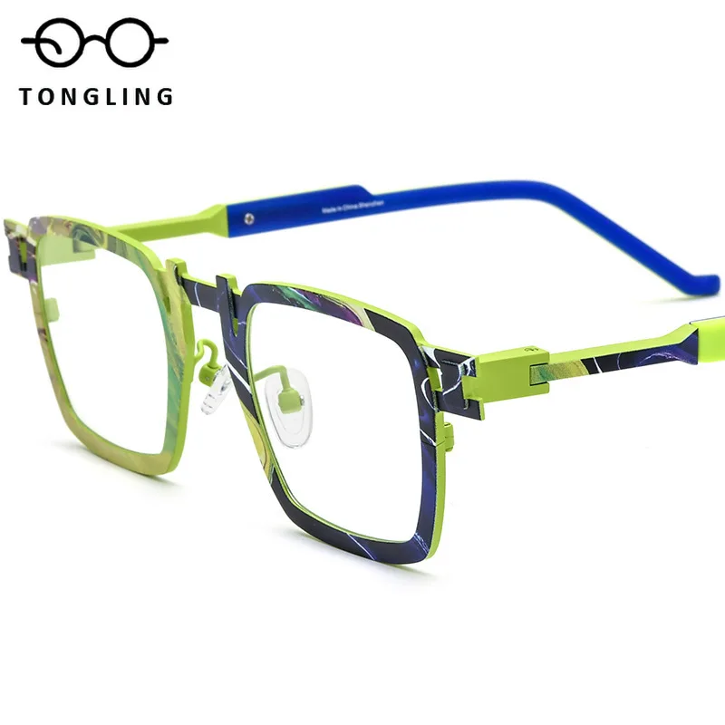 

2025 New fashionable women ultra-light pure titanium high-quality square men spectacle frame supports custom prescription lenses