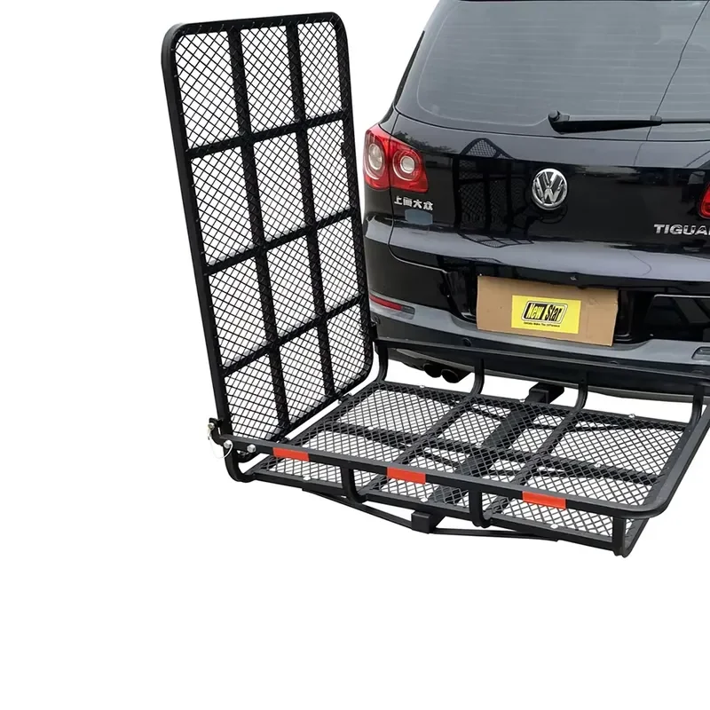 Universal 2 Inch Hitch Cargo Carrier with Ramp 500 lbs Steel Foldable Luggage Basket Rack for SUV Truck Rear Mount Heavy Duty