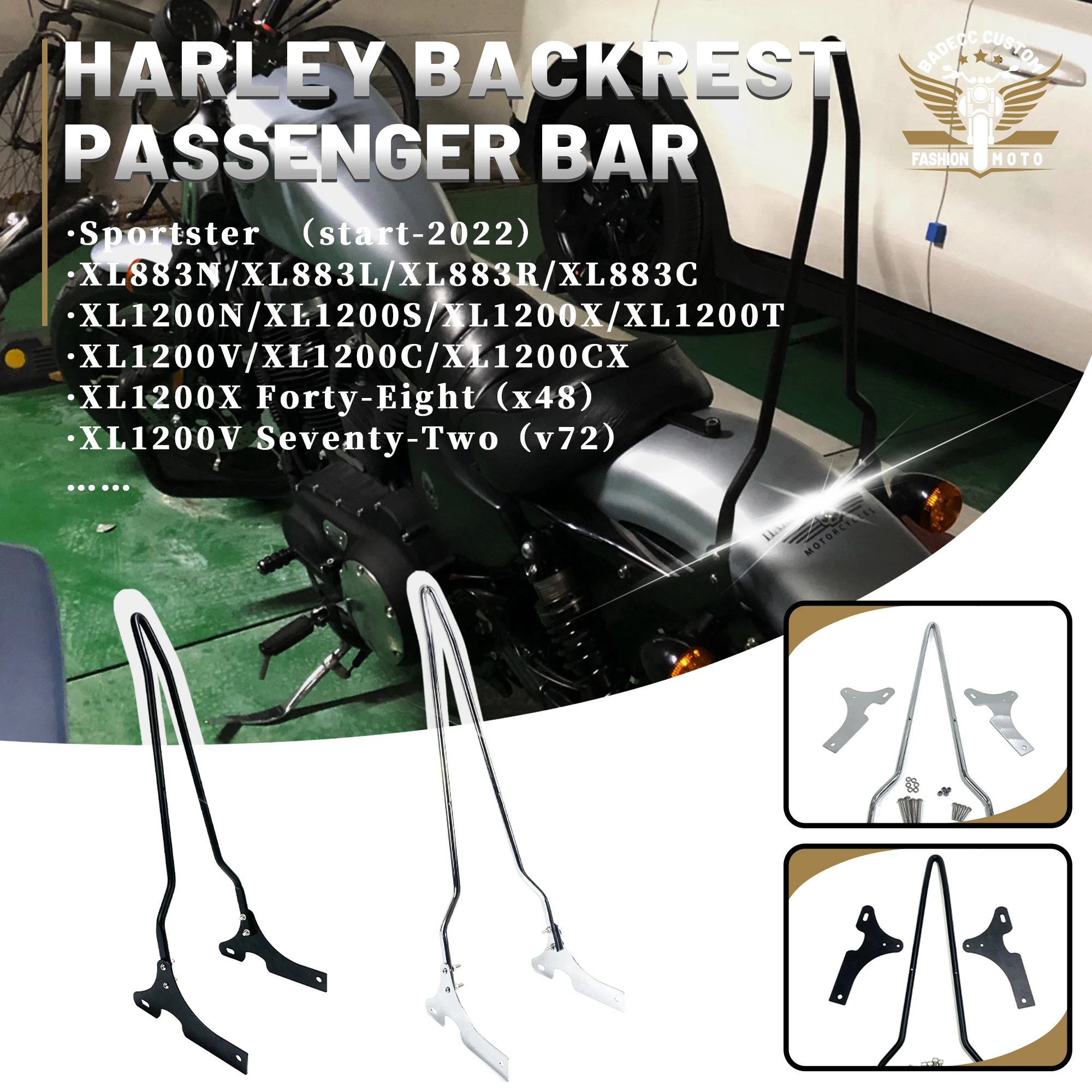 Motorcycle Integrate Detachables Passenger Backrest Sissy Bar For Harley Sportster XL883 XL1200 X48 V72 Start-2022