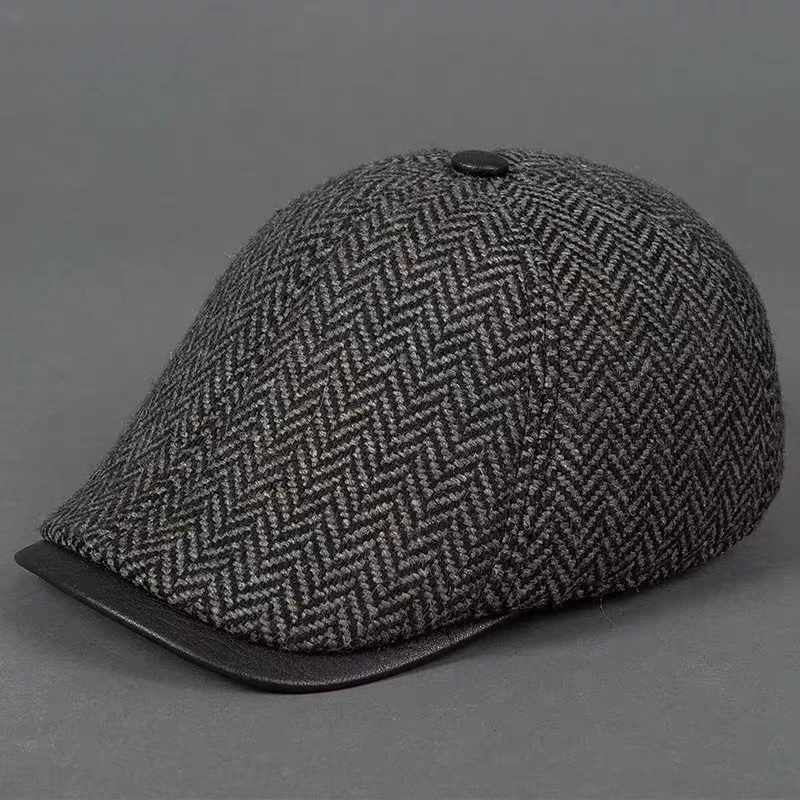 Bonnet 55% Wool Herringbone Beret For Men Camel/Grey Male Thin Hats 55-61cm Forward Cap Leisure Duckbill Casquette
