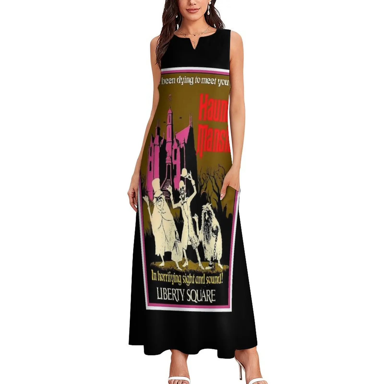 HAUNTED MANSION : Vintage Liberty Square Advertising Print Long Dress festival outfit women summer dresses for women 2025 Dress