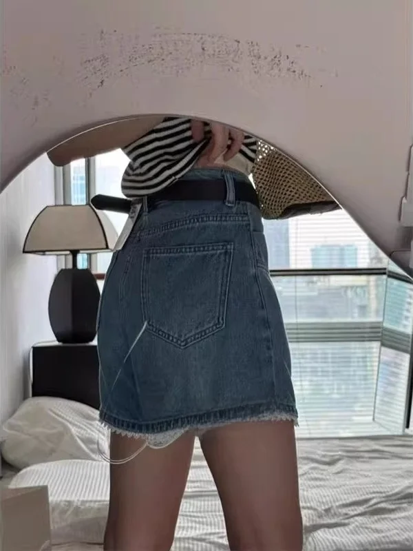 Blue High Waist Straight Leg Denim orts Women's Summer Versatile Loose Flattering A-Line Wide Leg Hot Pants Casual Sle