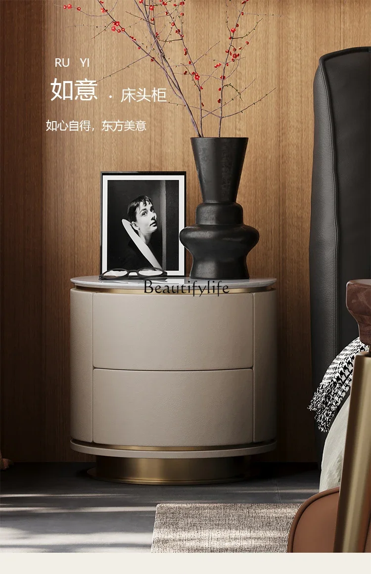 

09Natural Marble Bedside Table Italian Style Light Luxury Bedside Table