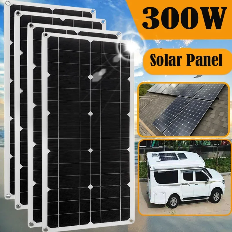 300W Flexible Solar Panel with 60A Solar Controller Cables Module 12V 24V Solar Battery for Car/RV/Boat Vans Camping Outdoor