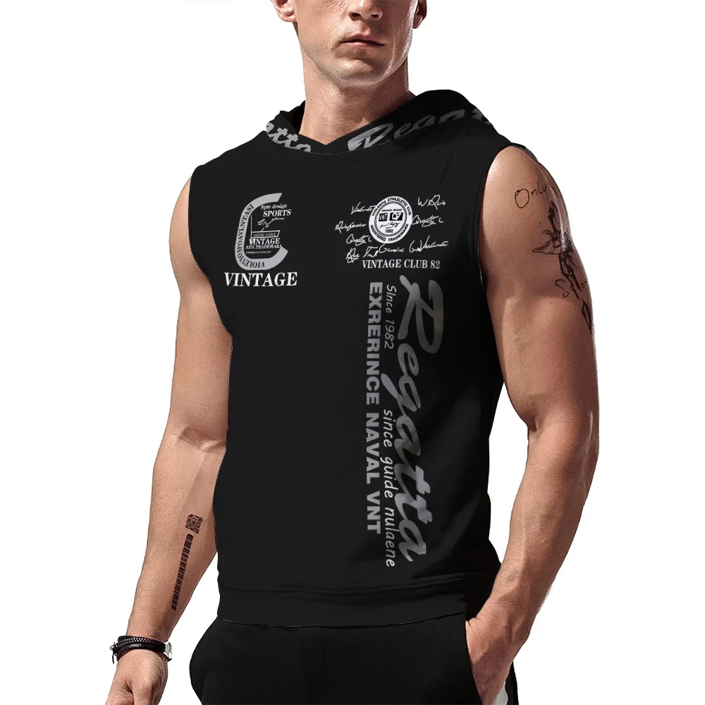 

2025 Summer hooded Sports vest 3D letter printed night Run Breathable fast drying comfortable stylish street sports vest