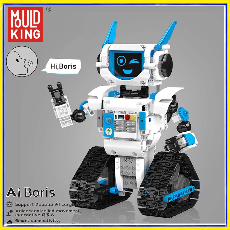 Mould King Robô RC Inteligente com IA, Modelo de Montagem de Blocos, Brinquedo Interativo Controlado por Voz para Meninos, Presente de Aniversário com Diálogo