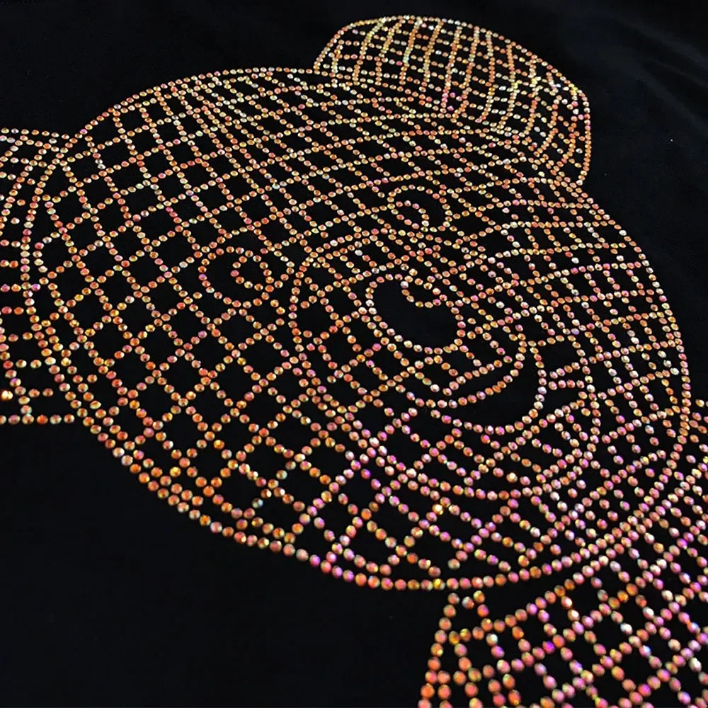 New Style Shining Golden Cute Bear Diamond Short Sleeve Tees For Men Cotton V Neck T-SHIRTS S-5XL Oversized T Shirts Male Tops image 5