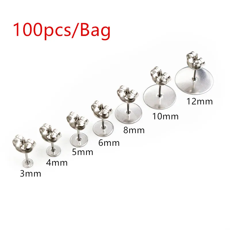 50-100pcs Stainless Steel Gold Color Earring Studs Blank Post Base Pins With Earring Stoppers Back DIY Earrings Jewelry Findings