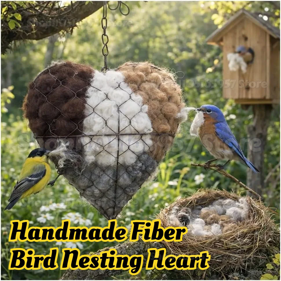 

Handmade Fiber Bird Nesting Heart,Birds Nests Material Holder,Hummingbird Nest Boxes for Outside,Winter Tree Shelter for Birds