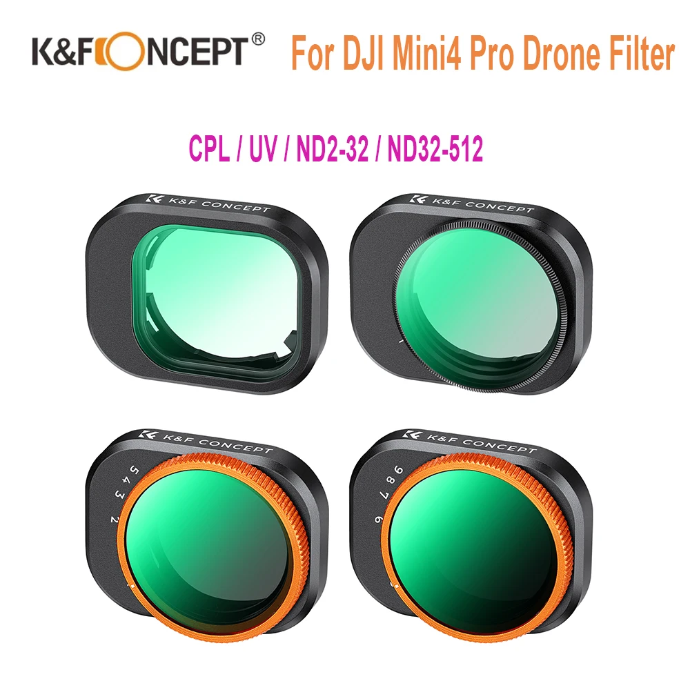 K&F Concept Variable ND Lens Filter for DJI Mini 4 Pro Optical Glass ND2-32 ND32-512 UV CPL Filter Set Accessories