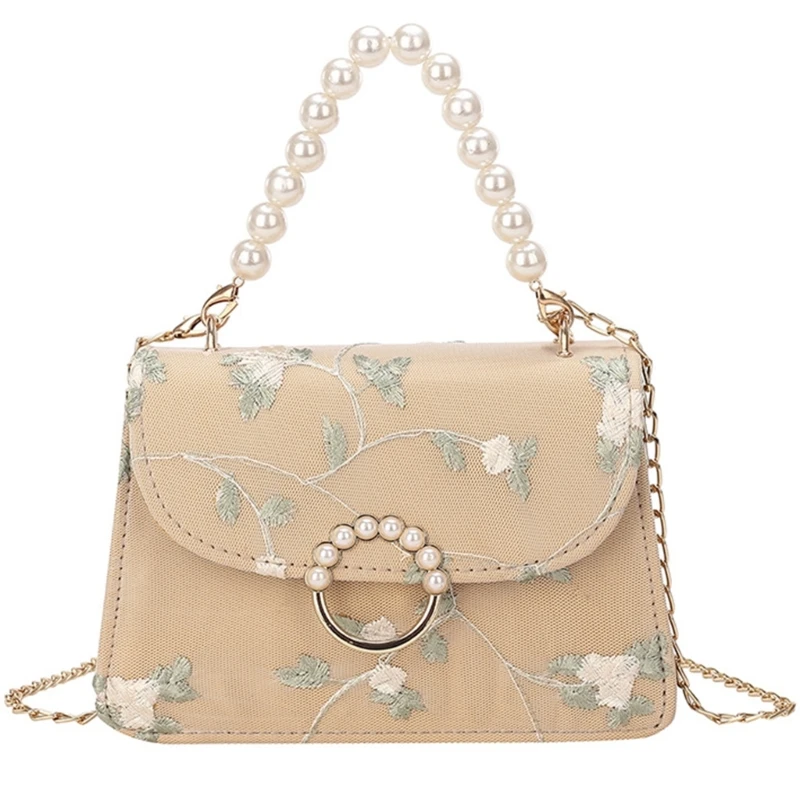 Ladies PU Shoulder Bag Lace Floral Embroidery Handbag Bags