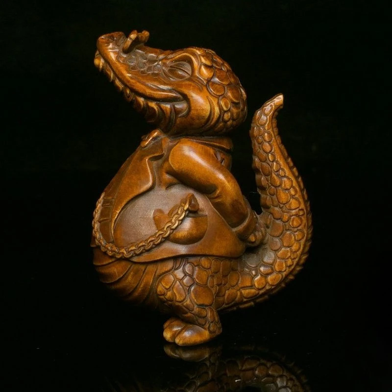 Hand Carved Wood standing crocodile Statue Figurine Desktop Ornaments Home Decoration Crafts Tea Pet Decor